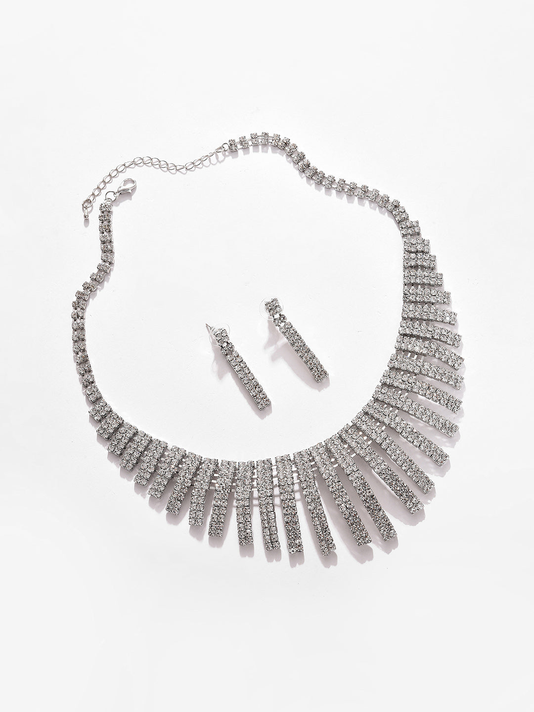 Silver Plated Designer Stone Necklace And Earring Set