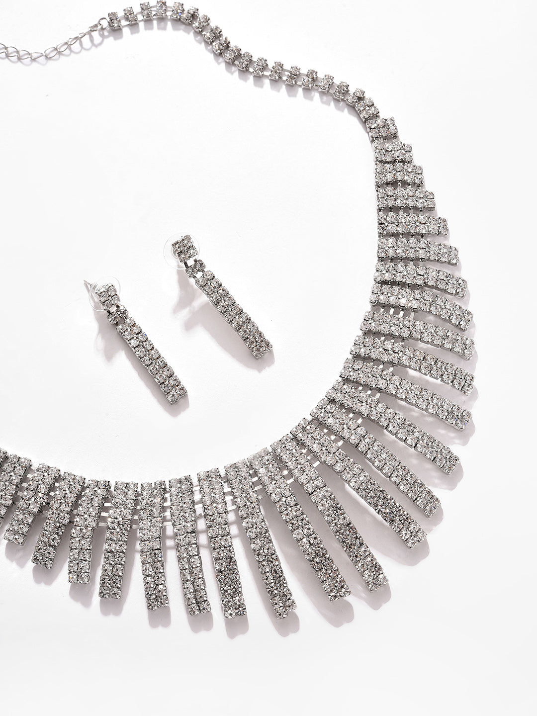 Silver Plated Designer Stone Necklace And Earring Set