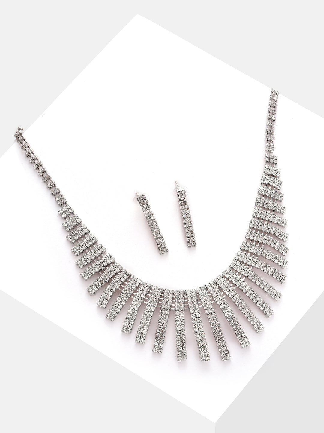 Silver Plated Designer Stone Necklace And Earring Set