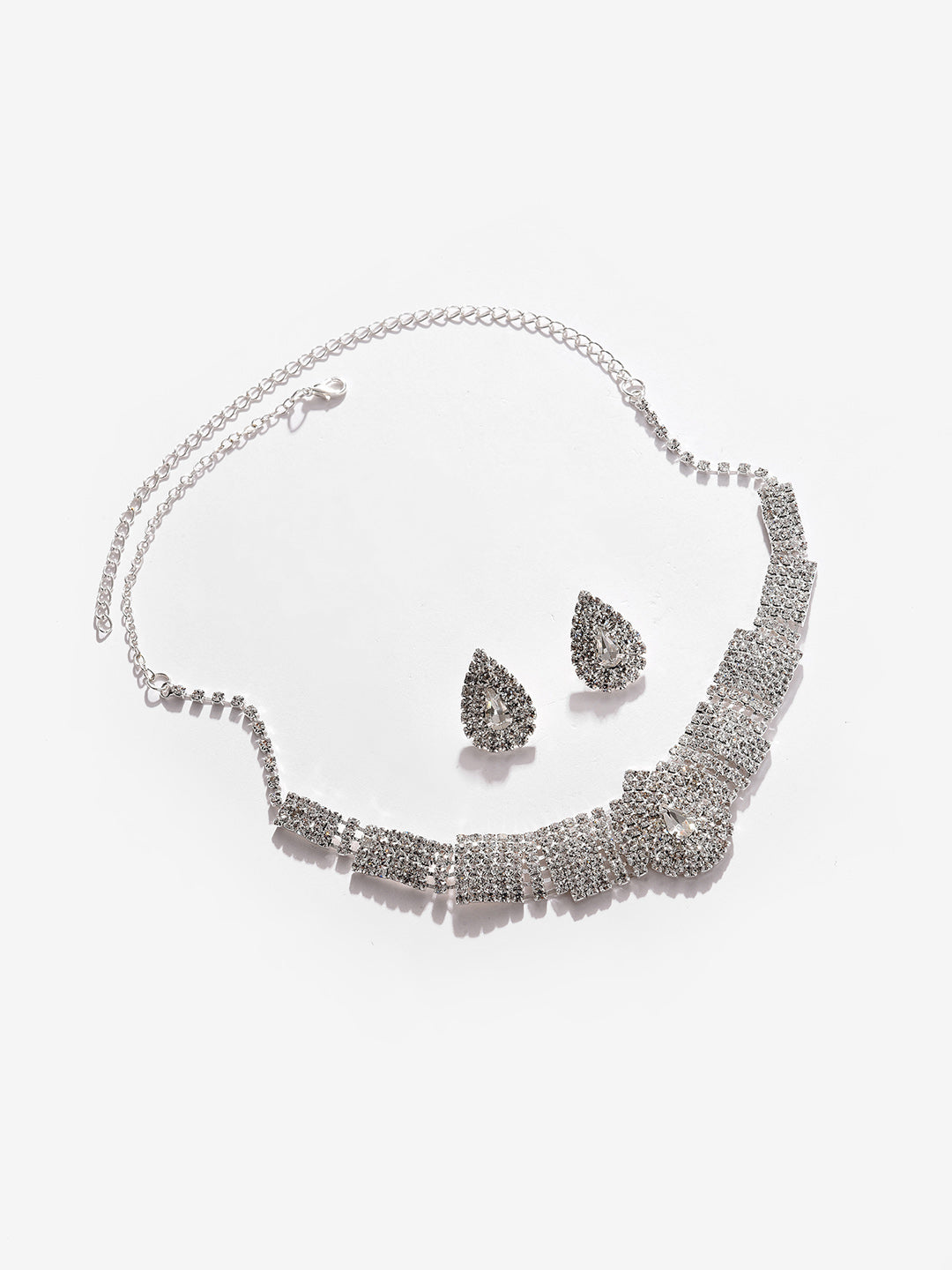 Silver Plated Designer Stone Necklace And Earring Set