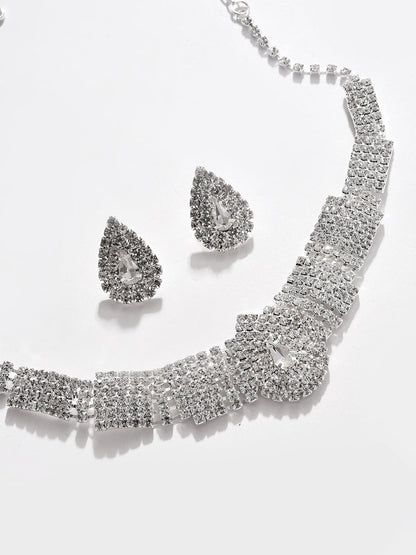 Silver Plated Designer Stone Necklace And Earring Set