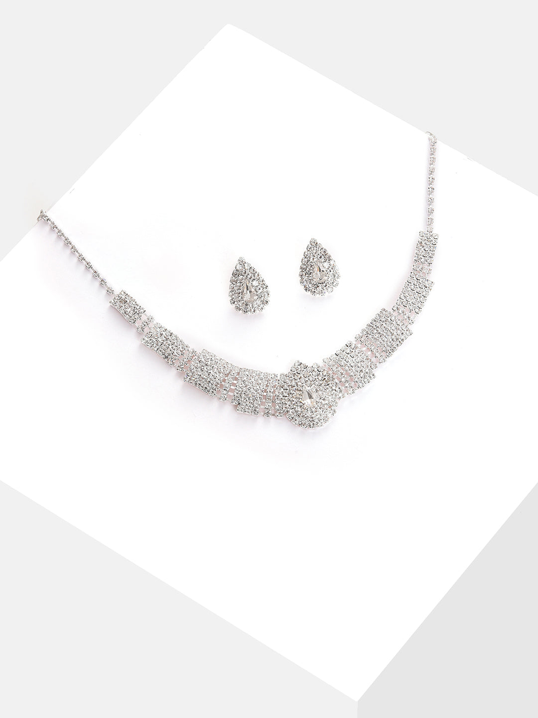 Silver Plated Designer Stone Necklace And Earring Set