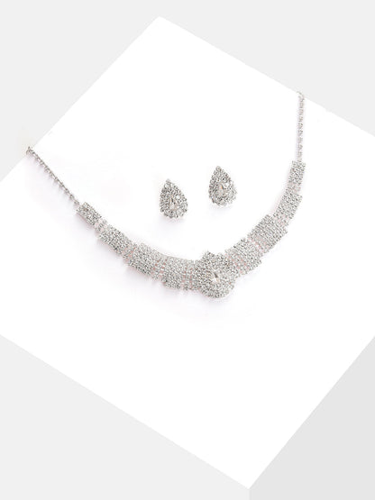 Silver Plated Designer Stone Necklace And Earring Set