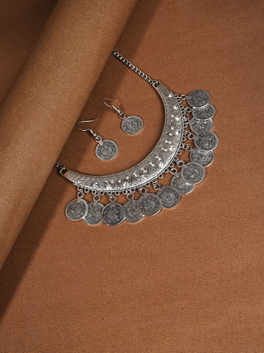 Silver Plated Designer Stone Necklace And Earring Set