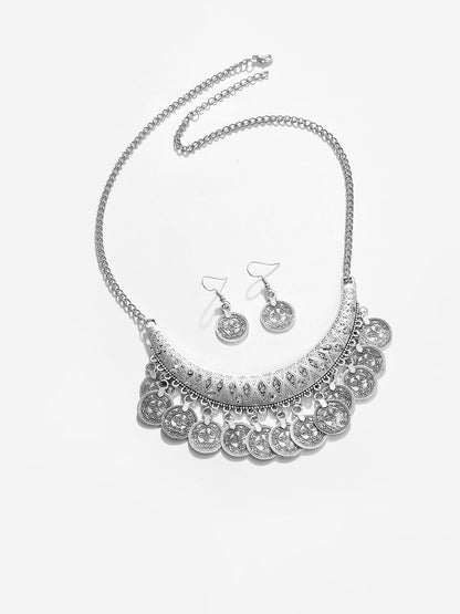 Silver Plated Designer Stone Necklace And Earring Set