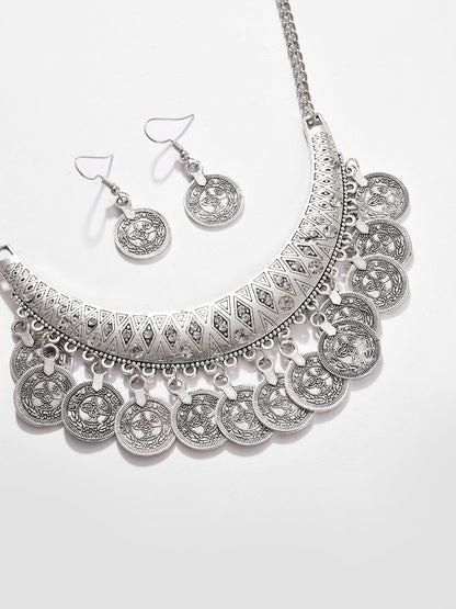 Silver Plated Designer Stone Necklace And Earring Set