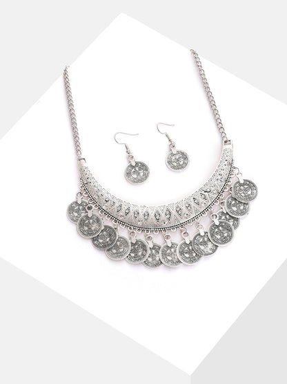 Silver Plated Designer Stone Necklace And Earring Set