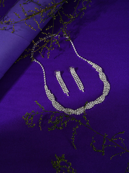 Silver Plated Designer Stone Necklace And Earring Set