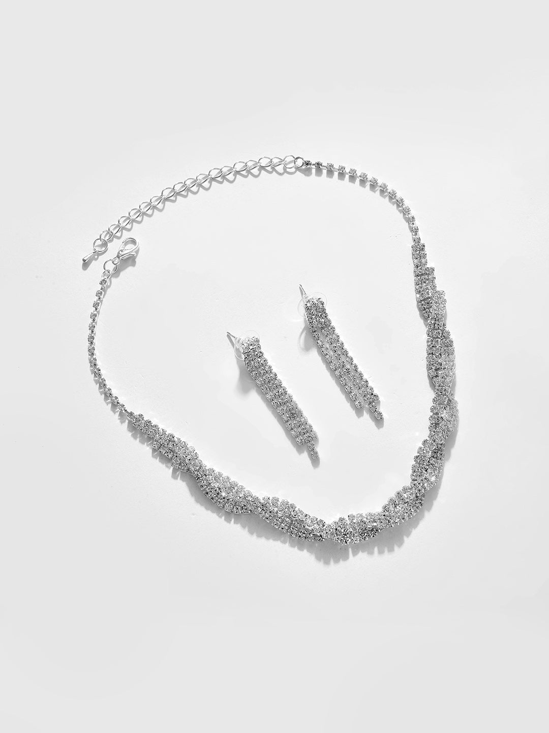 Silver Plated Designer Stone Necklace And Earring Set