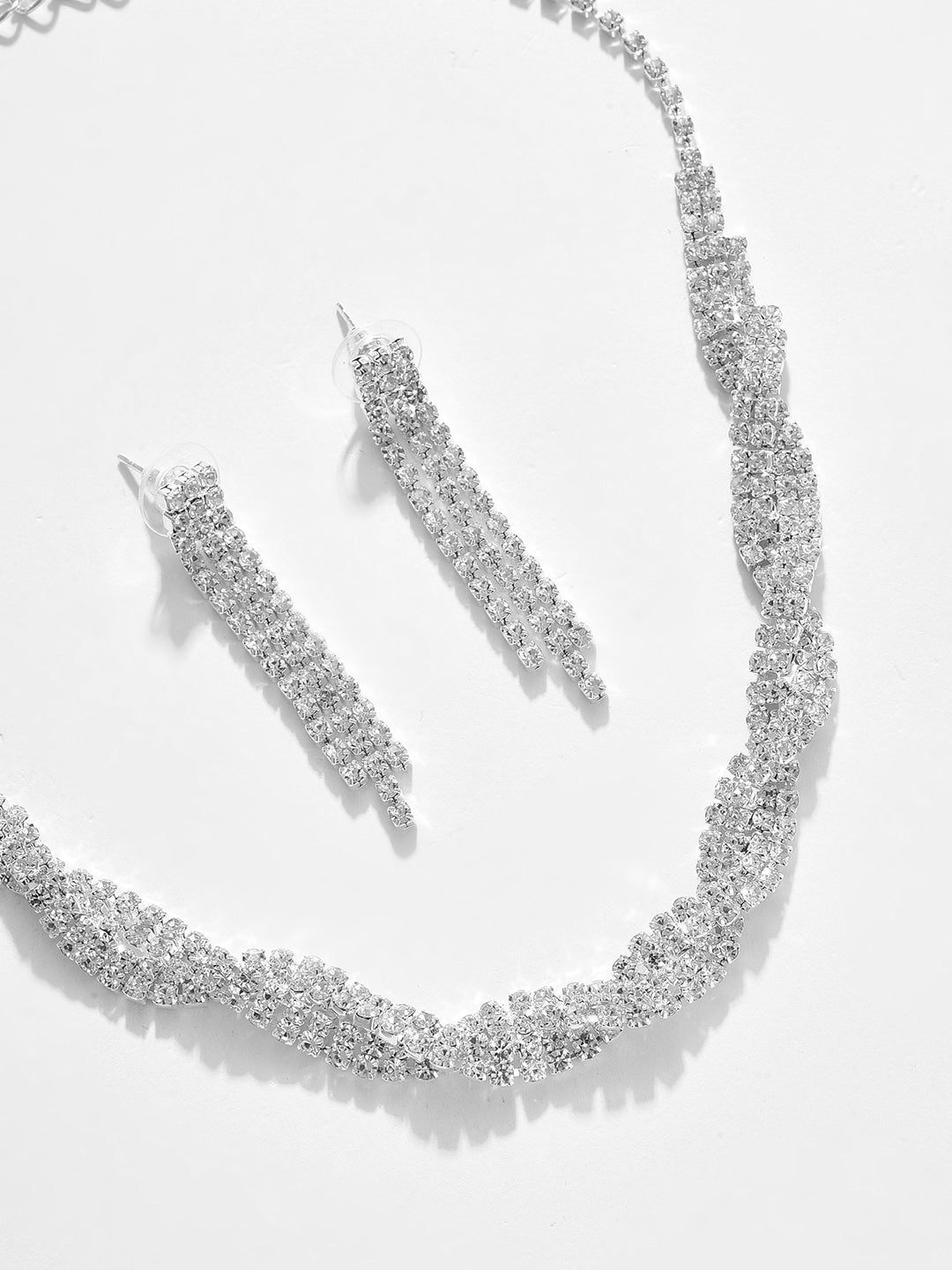 Silver Plated Designer Stone Necklace And Earring Set