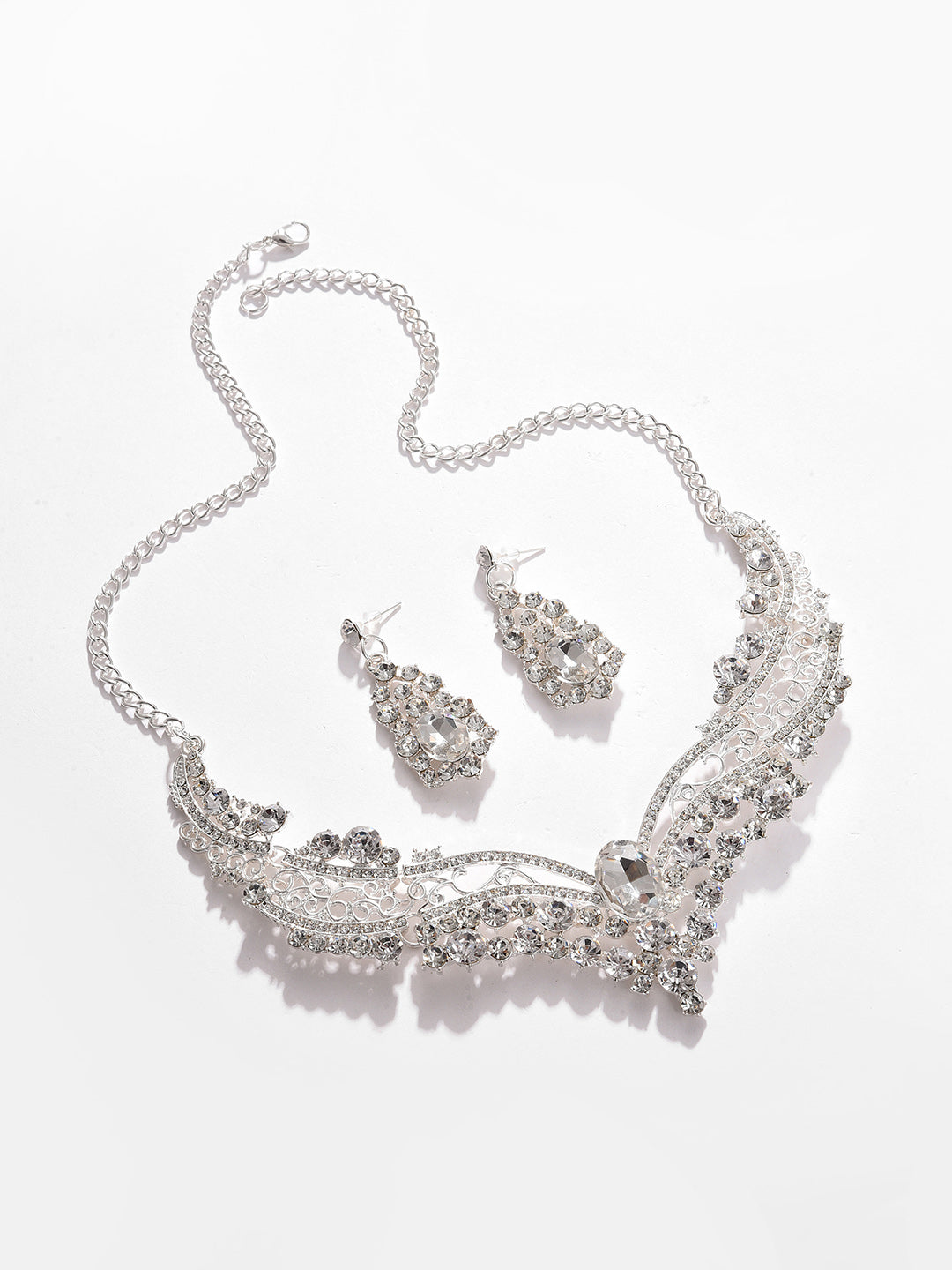 Silver Plated Designer Stone Necklace And Earring Set