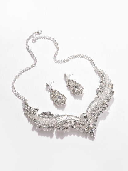 Silver Plated Designer Stone Necklace And Earring Set
