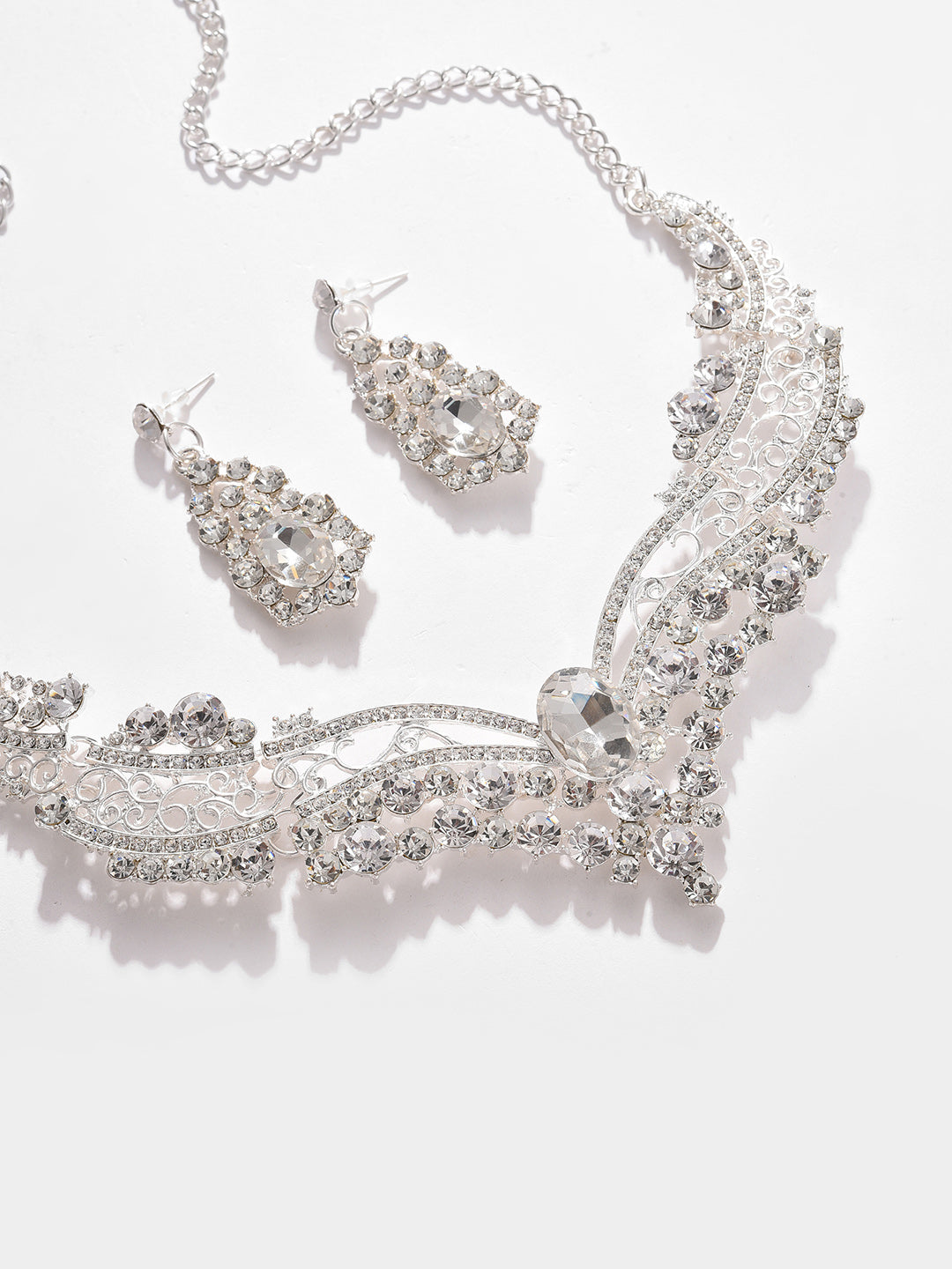 Silver Plated Designer Stone Necklace And Earring Set