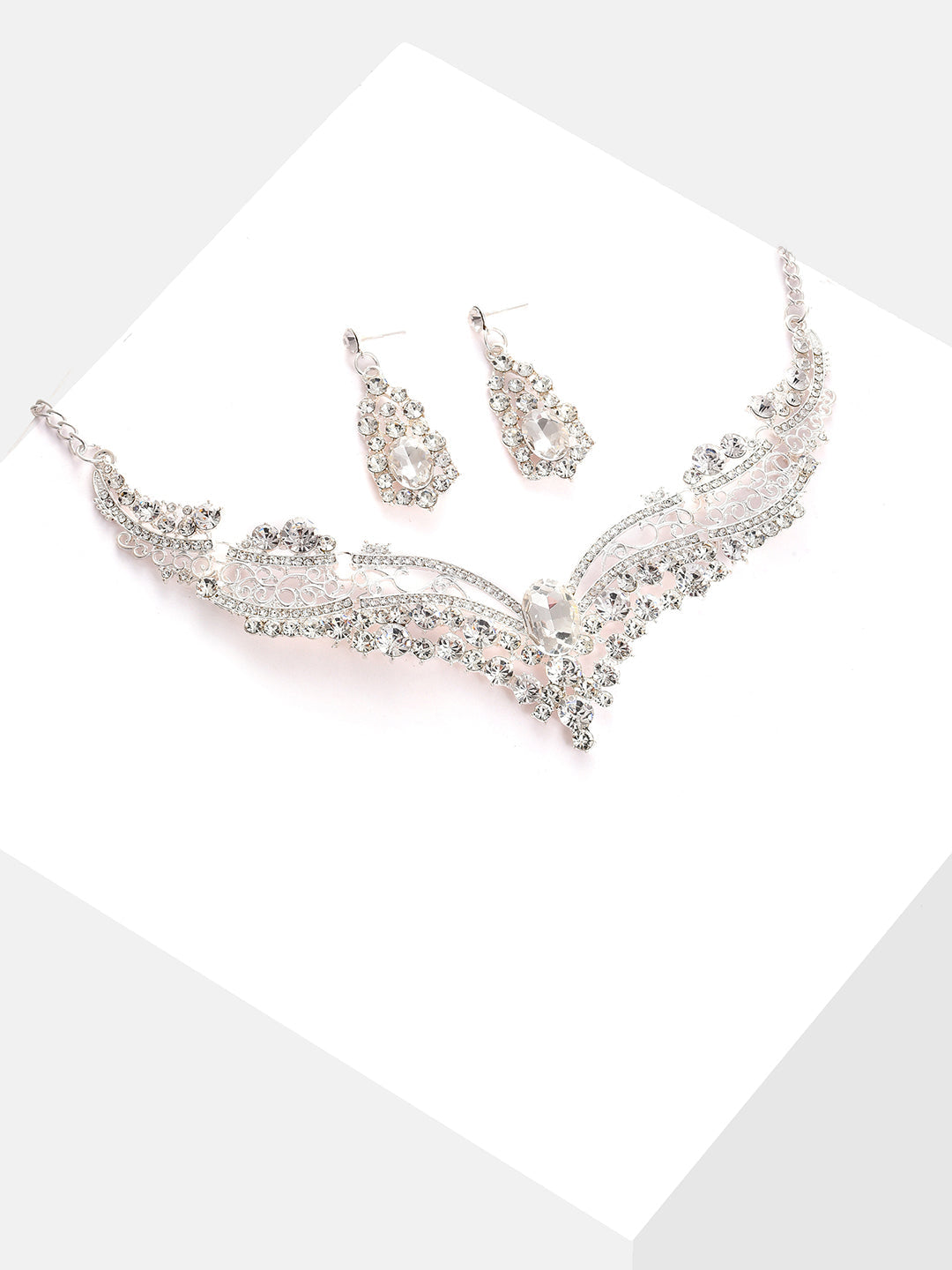 Silver Plated Designer Stone Necklace And Earring Set