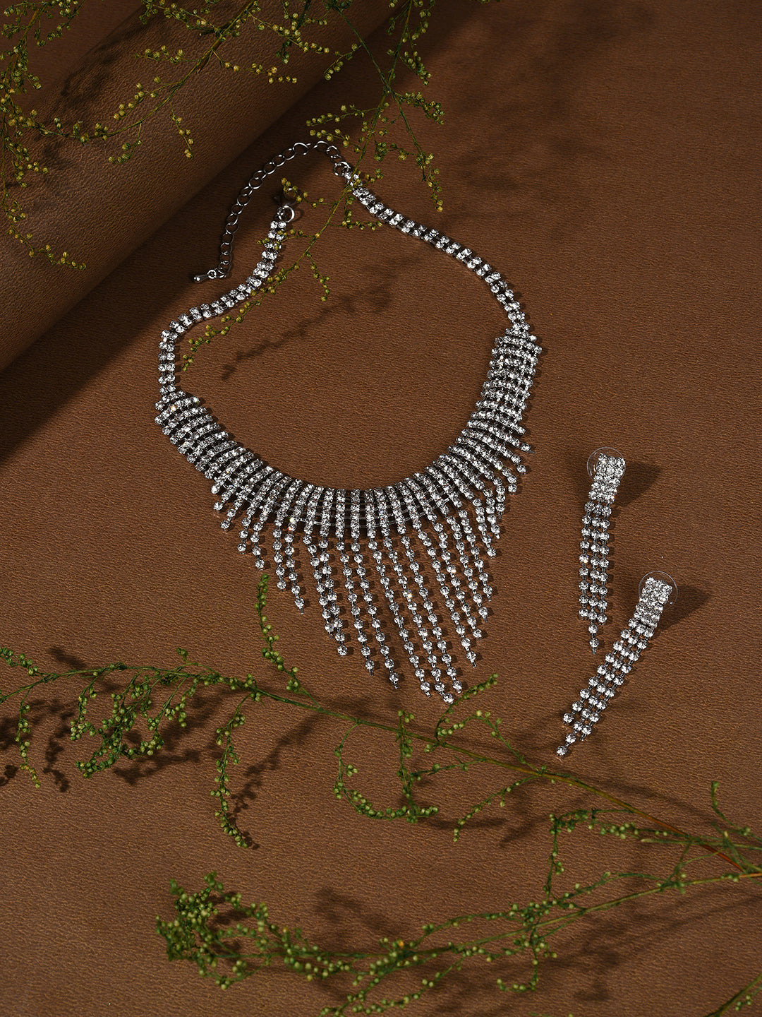 Silver Plated Designer Stone Necklace And Earring Set