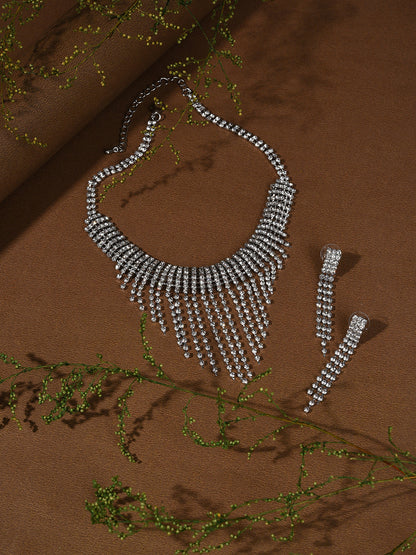 Silver Plated Designer Stone Necklace And Earring Set