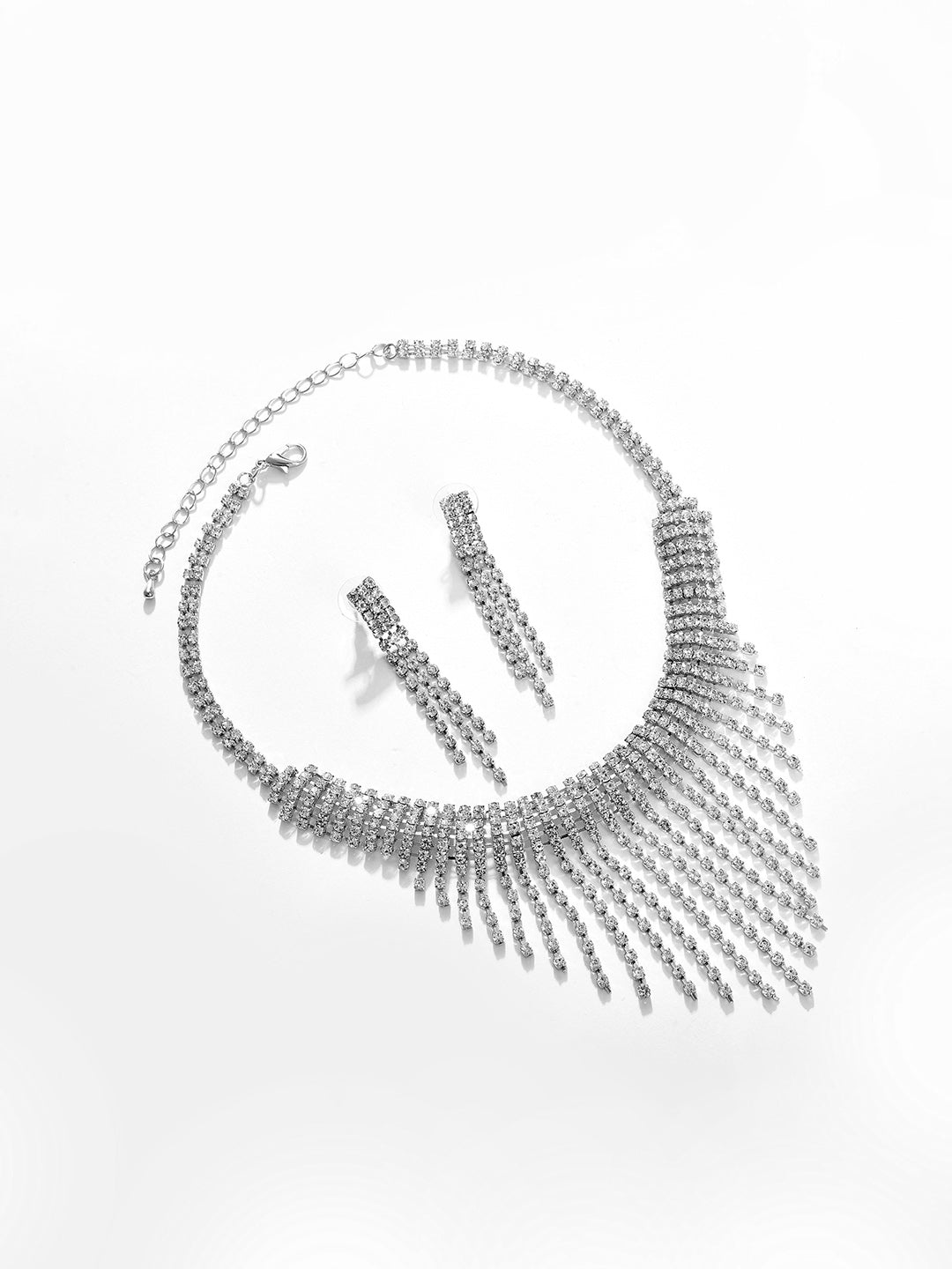 Silver Plated Designer Stone Necklace And Earring Set