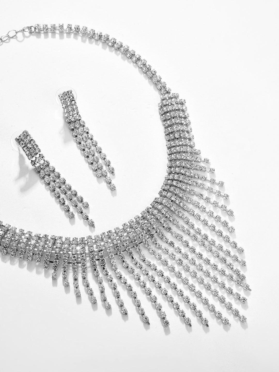 Silver Plated Designer Stone Necklace And Earring Set