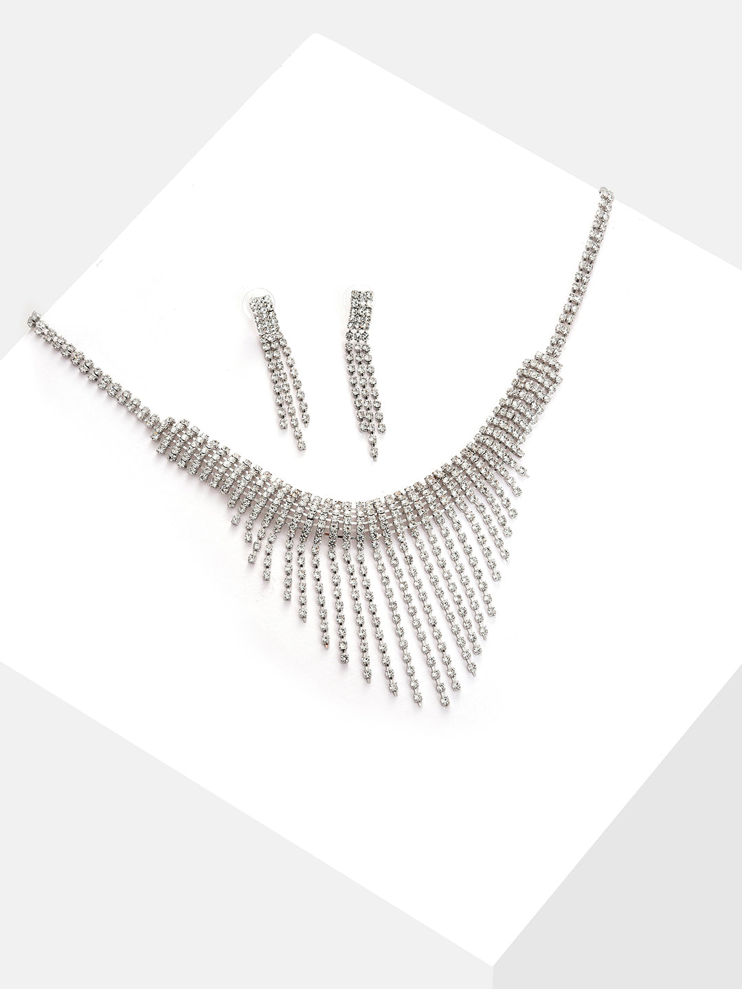 Silver Plated Designer Stone Necklace And Earring Set