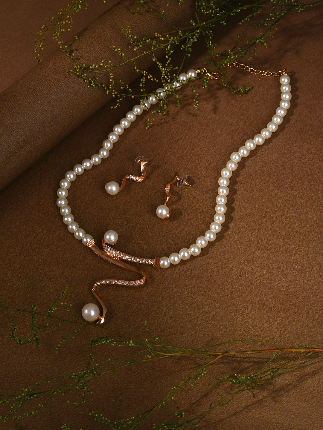 Gold Plated Pearls Necklace And Earring Set