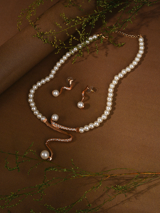 Gold Plated Pearls Necklace And Earring Set