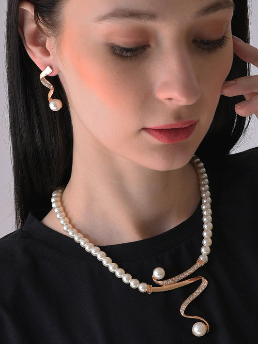 Gold Plated Pearls Necklace And Earring Set