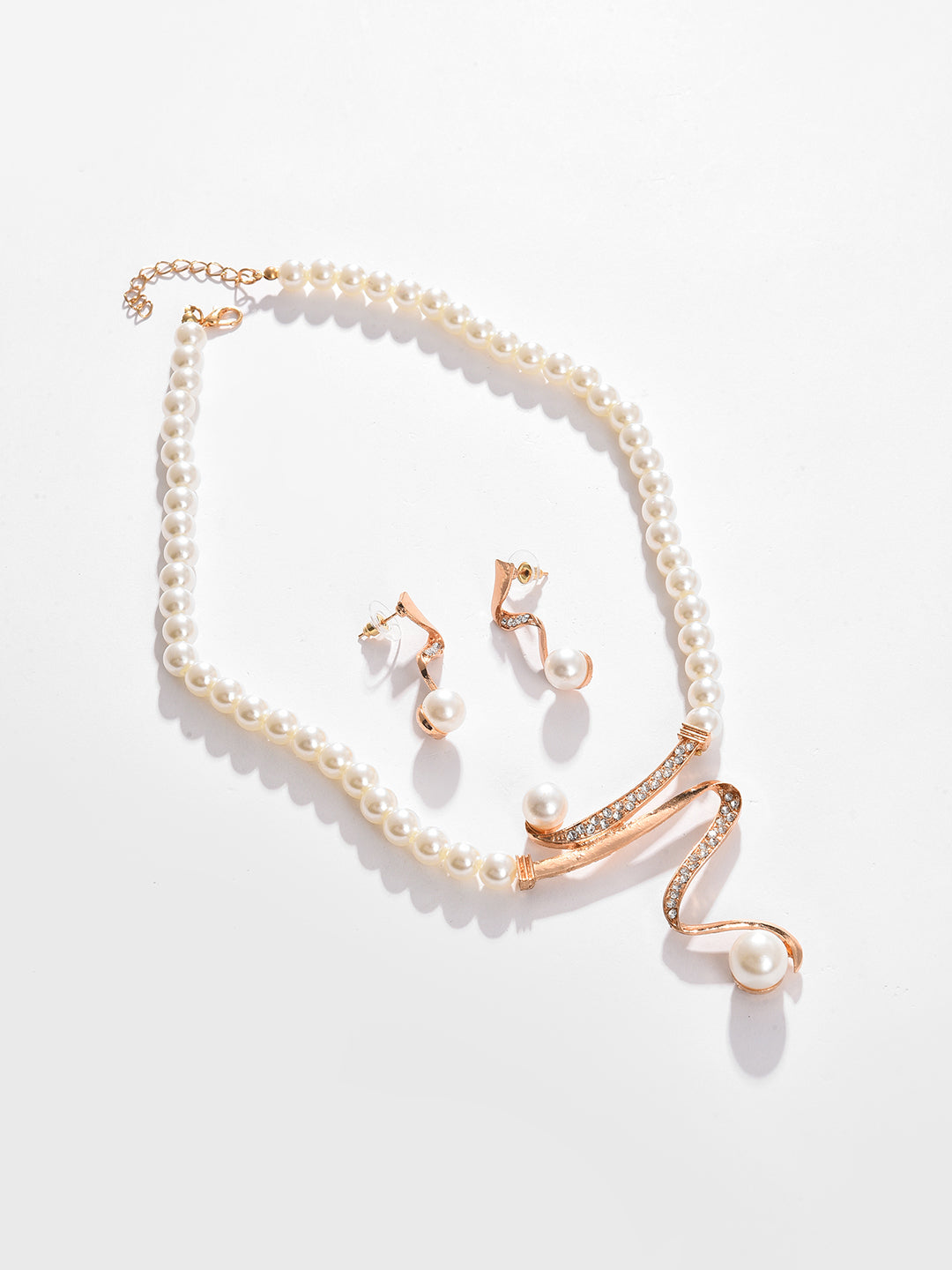 Gold Plated Pearls Necklace And Earring Set