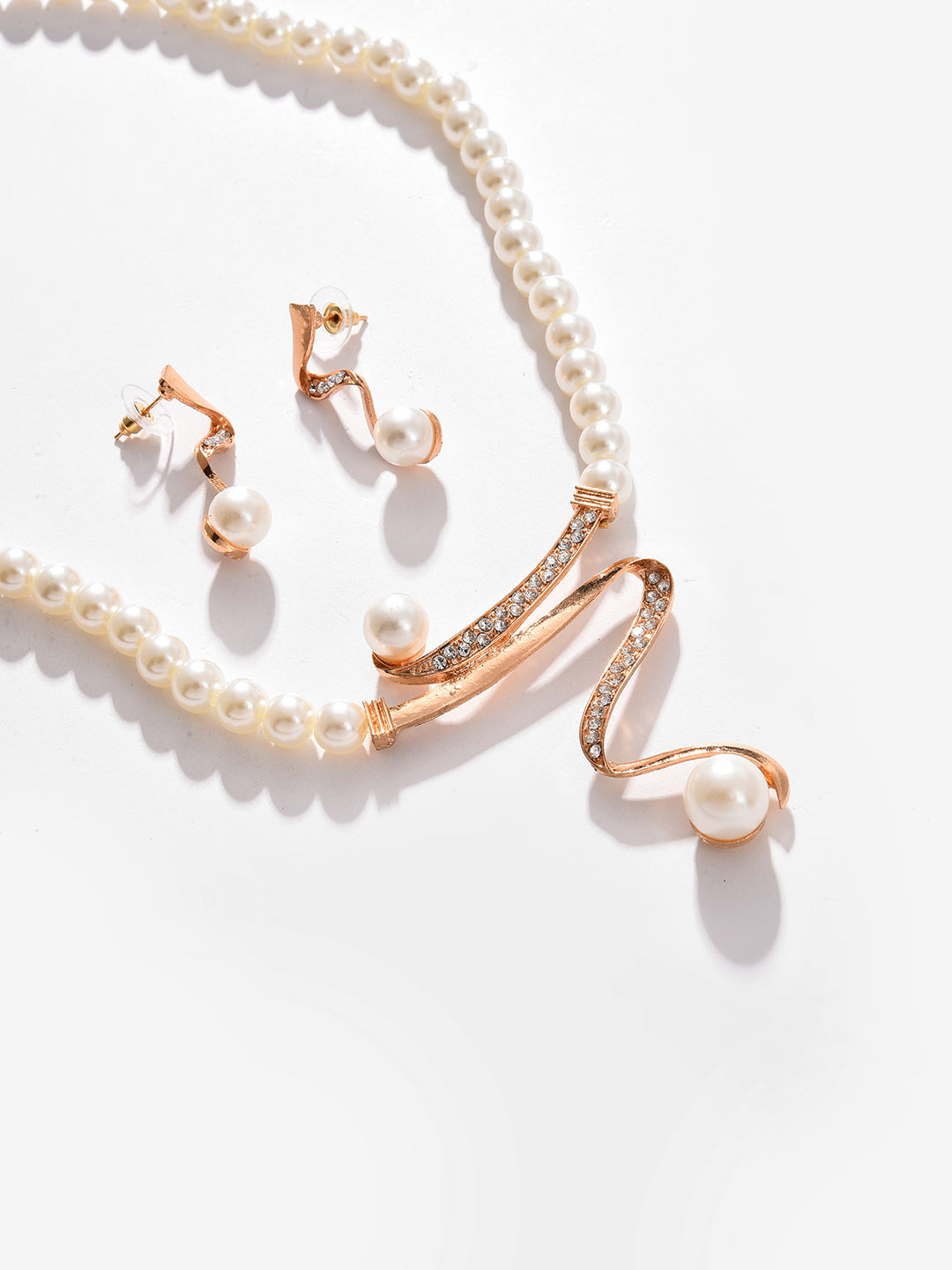 Gold Plated Pearls Necklace And Earring Set