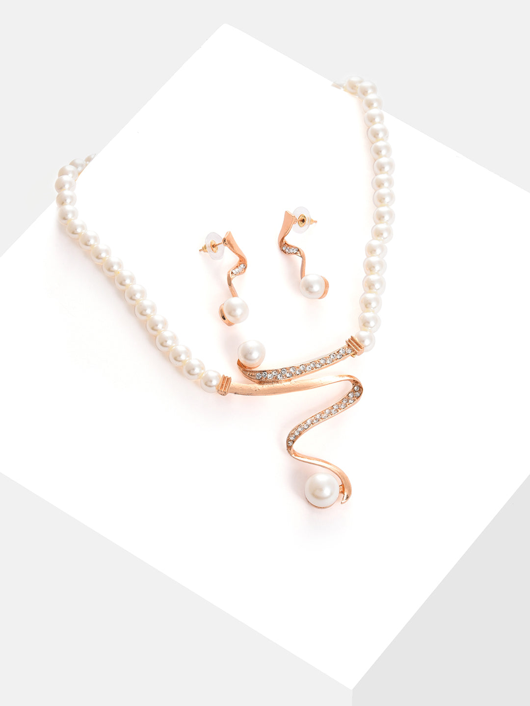 Gold Plated Pearls Necklace And Earring Set