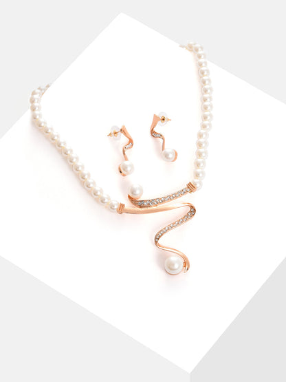Gold Plated Pearls Necklace And Earring Set