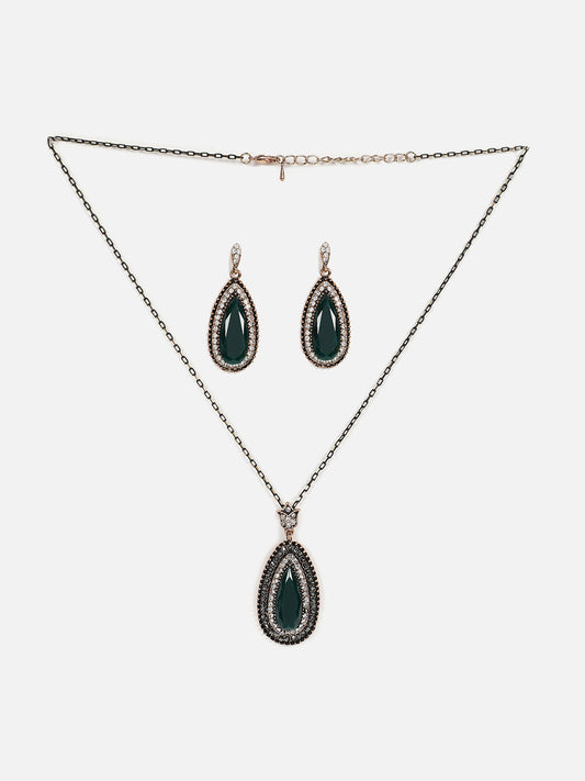 Gold Plated Designer Stone Necklace And Earring Set