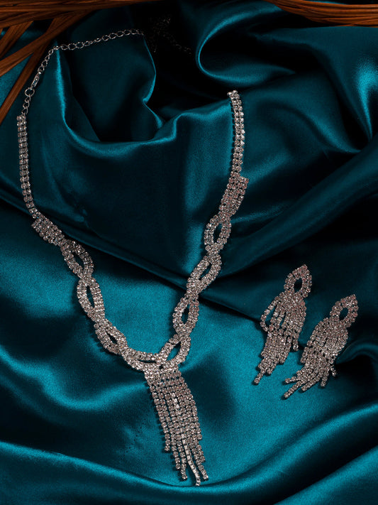Silver Plated Designer Stone Necklace And Earring Set