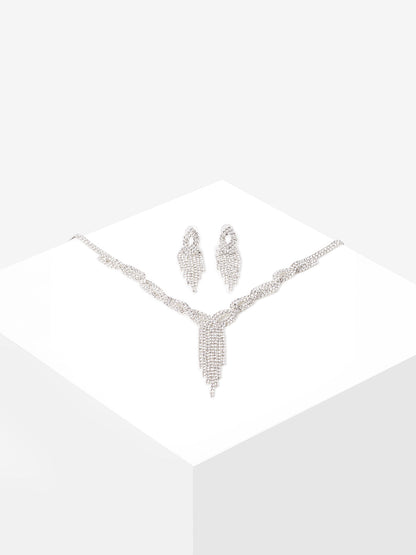 Silver Plated Designer Stone Necklace And Earring Set