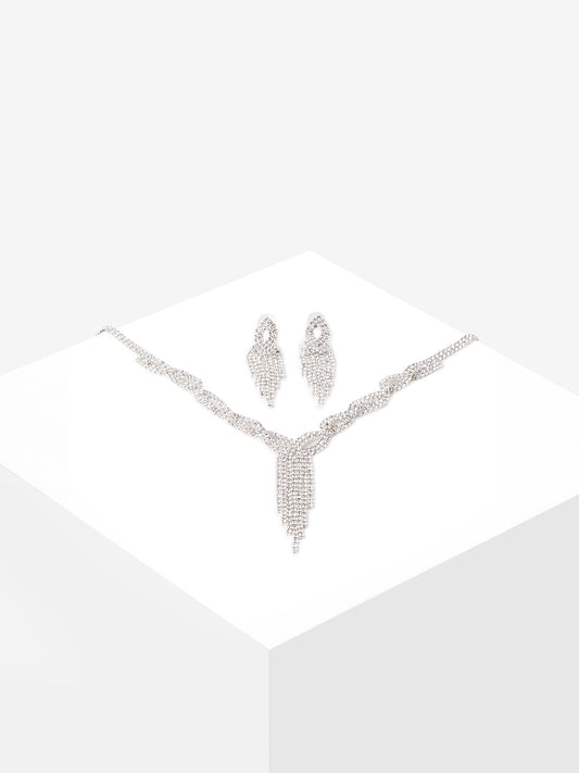 Silver Plated Designer Stone Necklace And Earring Set