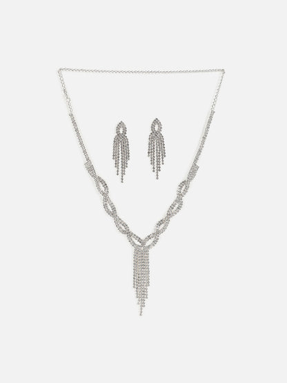 Silver Plated Designer Stone Necklace And Earring Set