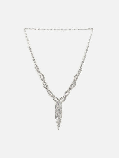 Silver Plated Designer Stone Necklace And Earring Set