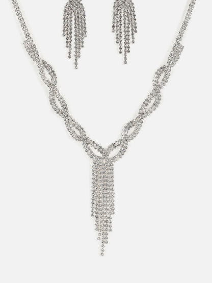 Silver Plated Designer Stone Necklace And Earring Set