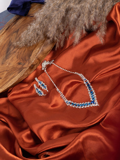 Silver Plated Designer Stone Necklace And Earring Set