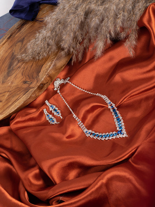 Silver Plated Designer Stone Necklace And Earring Set