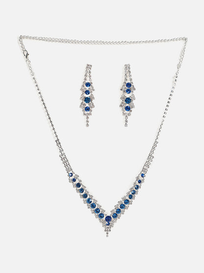 Silver Plated Designer Stone Necklace And Earring Set