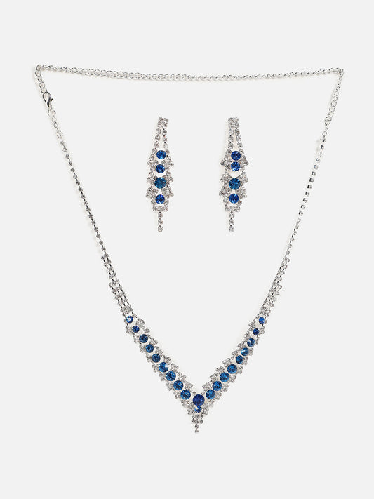 Silver Plated Designer Stone Necklace And Earring Set