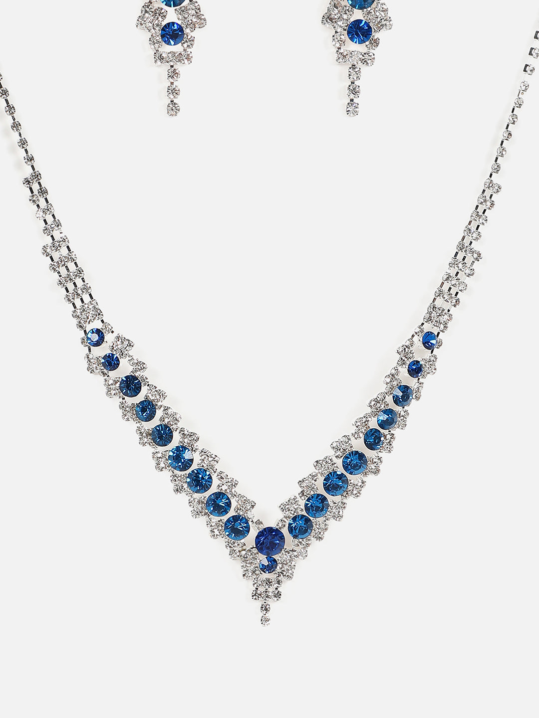 Silver Plated Designer Stone Necklace And Earring Set