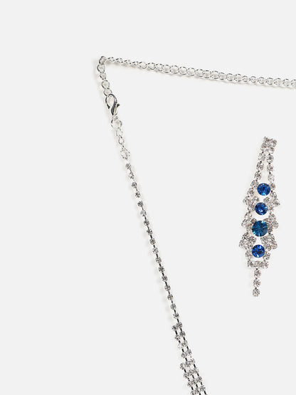 Silver Plated Designer Stone Necklace And Earring Set