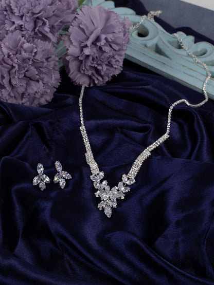 Silver Plated Designer Stone Necklace And Earring Set