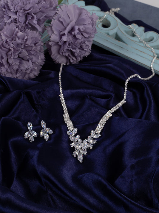 Silver Plated Designer Stone Necklace And Earring Set