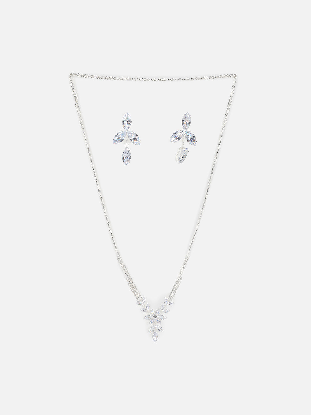 Silver Plated Designer Stone Necklace And Earring Set