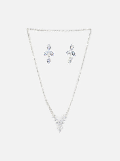 Silver Plated Designer Stone Necklace And Earring Set