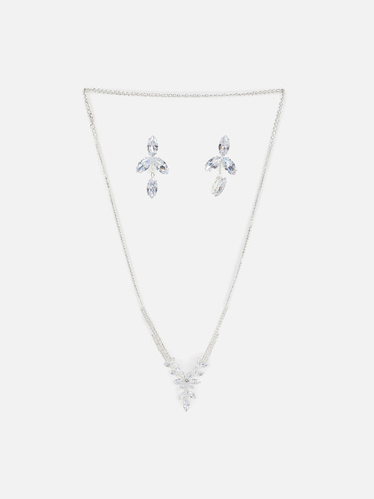 Silver Plated Designer Stone Necklace And Earring Set