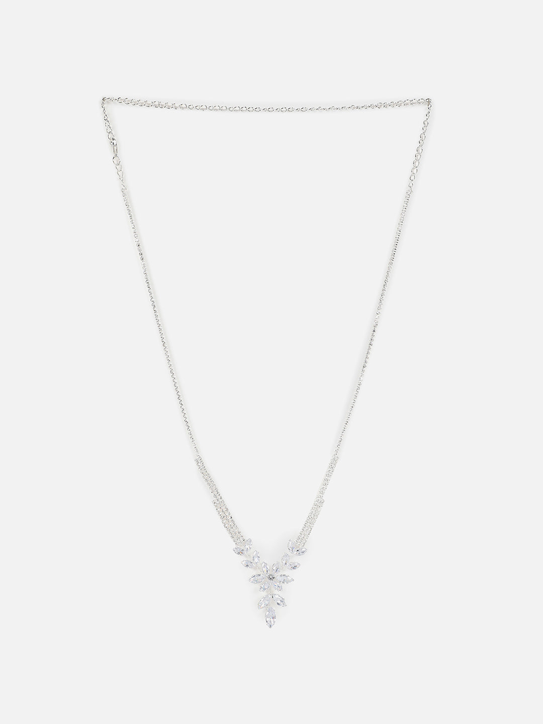 Silver Plated Designer Stone Necklace And Earring Set