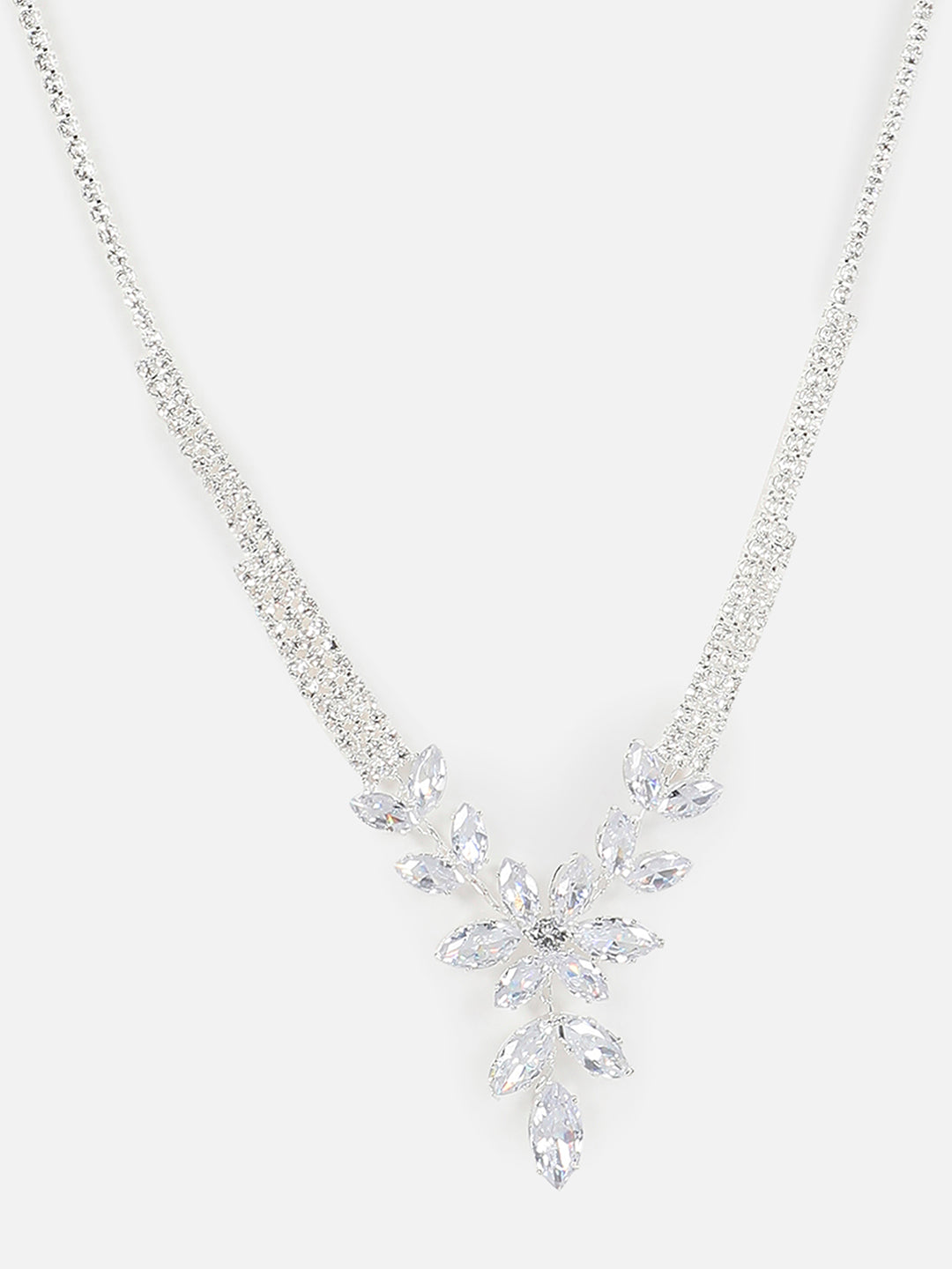 Silver Plated Designer Stone Necklace And Earring Set